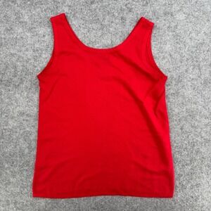 Vintage Rayon Pasta Tank Top Women M Red Scoop Neck Solid Sleeveless
